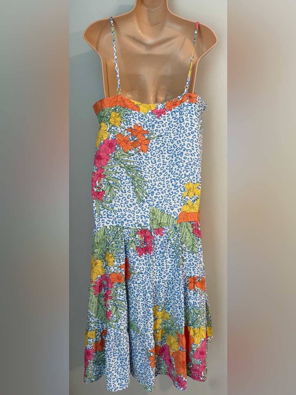 THML Elizabeth Floral and Animal Print Tiered Midi Flowy Dress size XL NWT - Picture 6 of 8